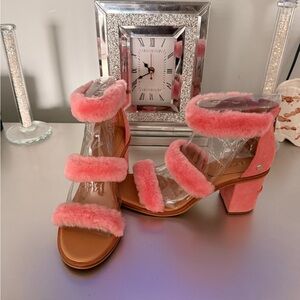 UGG Pink Fuzzy Heeled Sandals